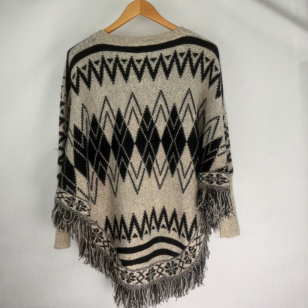 Color Swatch Poncho Sz S/M Black and Beige Geometric Print Sweater - Picture 2 of 5